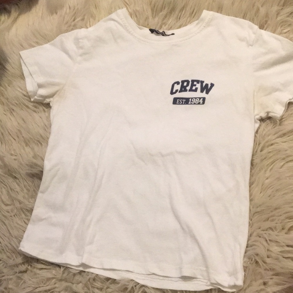 white “crew” tee shirt